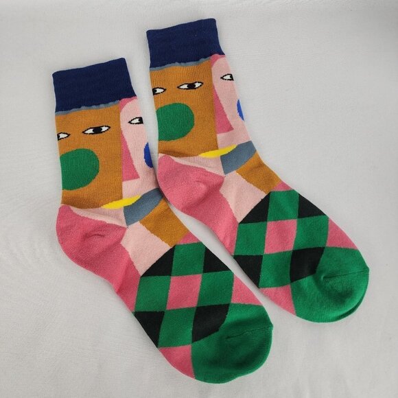 Graphic Print Modernist Faces Socks Ladies Size S-M - Picture 2 of 4